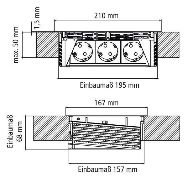 Evoline FlipTop versenkbare Steckdose 3-fach