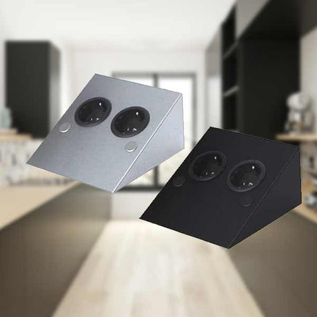 Thebo Zeta 2-fach Steckdose Edelstahl oder Schwarz
