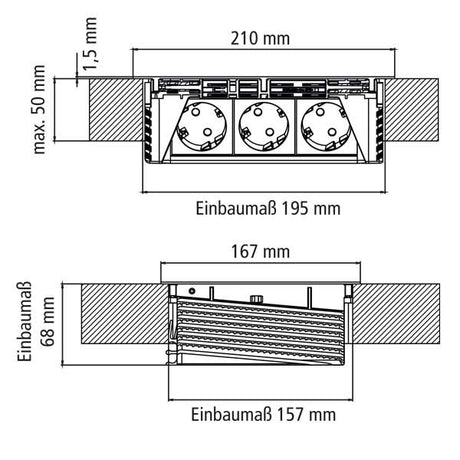 Evoline FlipTop versenkbare Steckdose 3-fach